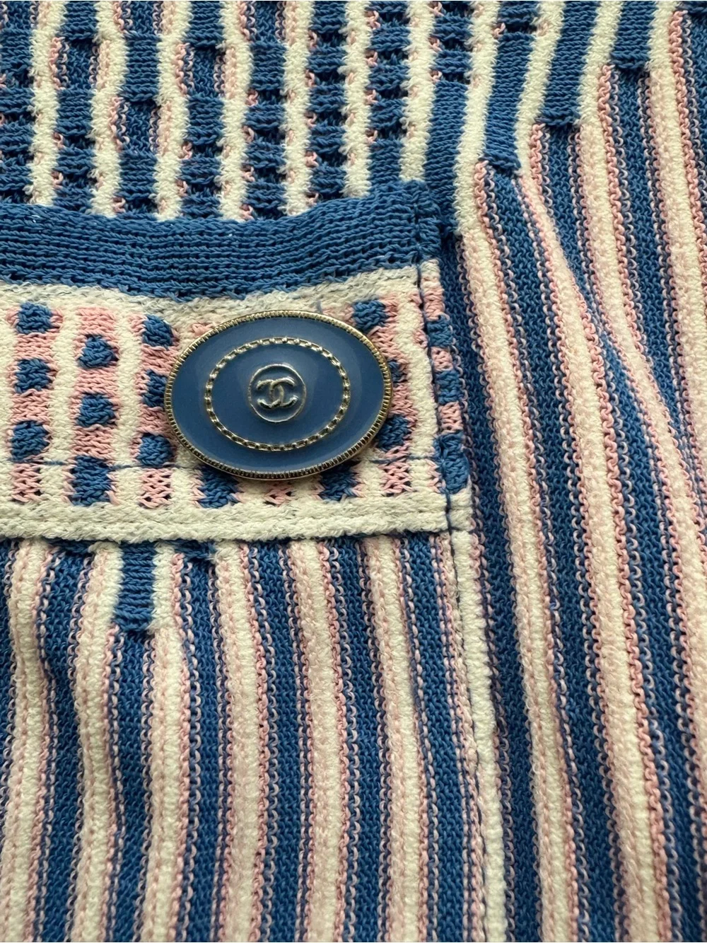 Chanel Authentic Cruise Blue/Pink/White Zigzag Pattern  Knit Top/36/ New